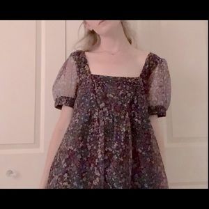 Black floral milk maid style dress